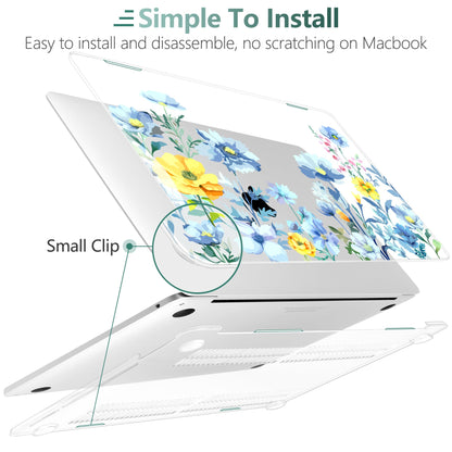 TWOLSKOO Compatible with MacBook Pro 13 inch Case 2023-2016 A2338 M2/M1 A2251 A2289 A2159 A1989 A1706, Plastic Hard Shell Cover & Keyboard Skin & Screen Protector, Blue Flowers