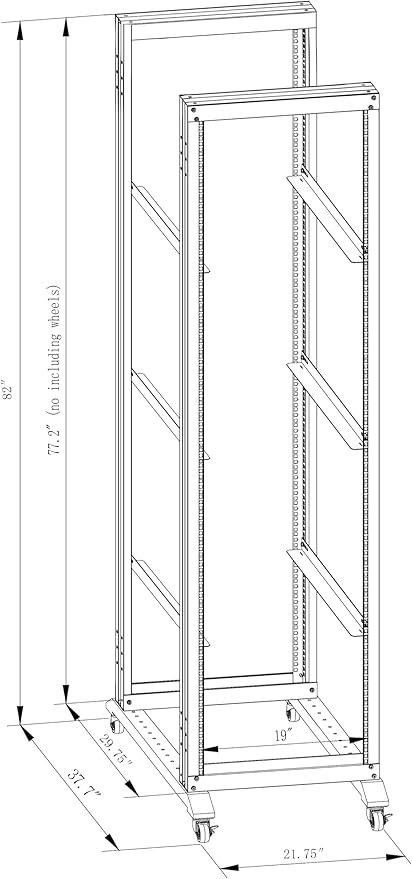 42U Server Rack/4-Post 19in Network Rack/Open Frame Rack with Wheels, Heavy-Duty Frame Cabinet/Adjustable Depth 29.75-27.75in GLOBALRACK，(4POST-1000-42U)