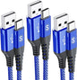 sweguard USB Type C Charger Cable [3-Pack,10ft+6.6ft+3.3ft] iPhone 15 Charger Nylon Braided Cord for iPhone 15 Pro Max Samsung Galaxy S23 S22 S21 S20 S10 Note 20 10 Flip A53 A54 Pixel LG Moto PS5-Blue