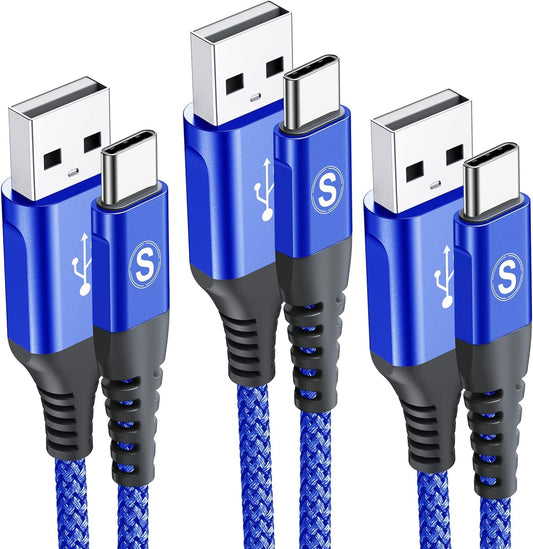 sweguard USB Type C Charger Cable [3-Pack,6.6ft+3.3ft+1.5ft] iPhone 16 Charger Nylon Braided Cord for iPhone 16 15 Pro Max Plus Samsung Galaxy S24 S23 S22 S21 S20 S10 Note 20 10 A54 Pixel LG Moto PS5