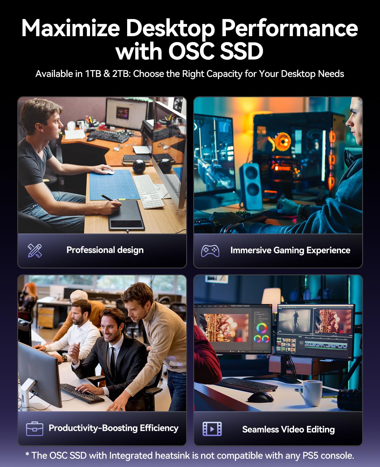 ORICO OSC 1TB M.2 NVMe SSD for Desktop PC, PCIe 4.0 Internal SSD with 7450MB/s Read, TLC NAND, Pre-Installed Pro-Grade Finned Heatsink, Innovative IceArmor Cooling, M.2 2280 Drive