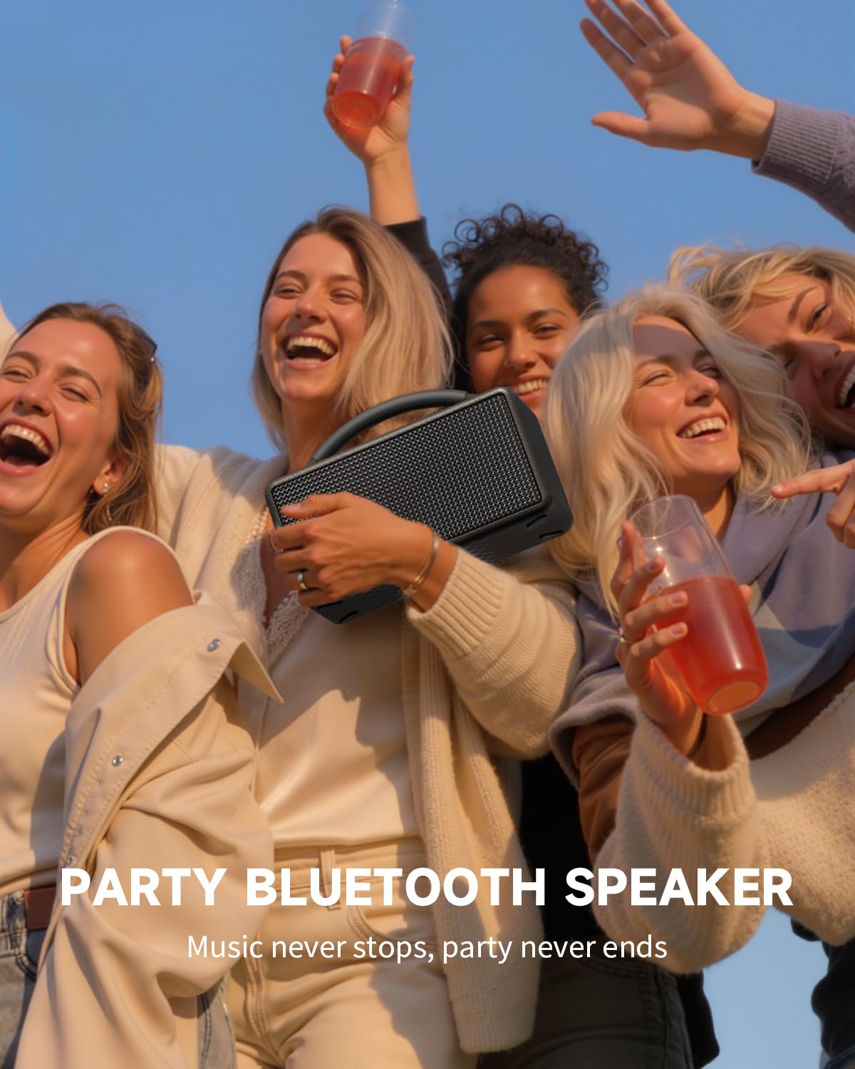 DINDIN Portable Bluetooth Speaker: 80W (Peak), 20H Playtime, Loud Wireless Wood Speakers with Bass, AUX and USB Input, Subwoofer, TWS Pairing, Vintage Speaker for Outdoor, Home, Office (Black)