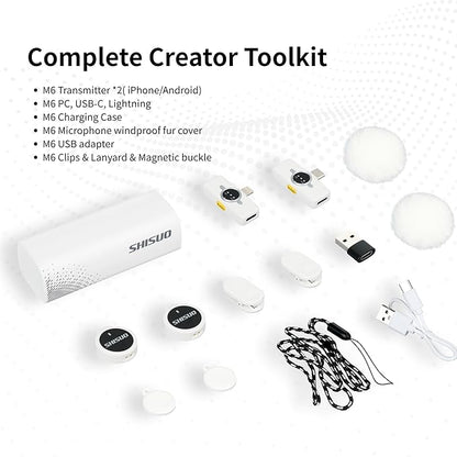 Wireless Lavalier Microphone for iPhone Android, Mini Clip-On Mic with Portable Charging Case, for YouTube Vlogging, Video Recording, Podcast, TikTok Content Creation