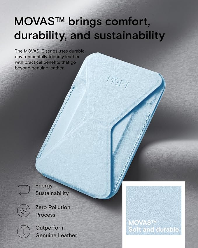 MOFT Magnetic Wallet Stand Compatible with iPhone 16/15/14/13/12 Series, Angle Adjustment & Magsafe Compatible MOVAS Phone Stand, Soothing Mist