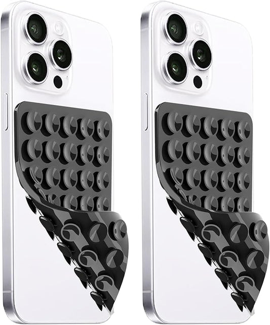 LvShuLiangPin Anteel 2 Pack Silicone Suction Cup Phone Case Mount Double Sided, Hands-Free Strong Grip Silicon Phone Holder, Non Slip Phone Accessories for Selfies and Videos (Black)