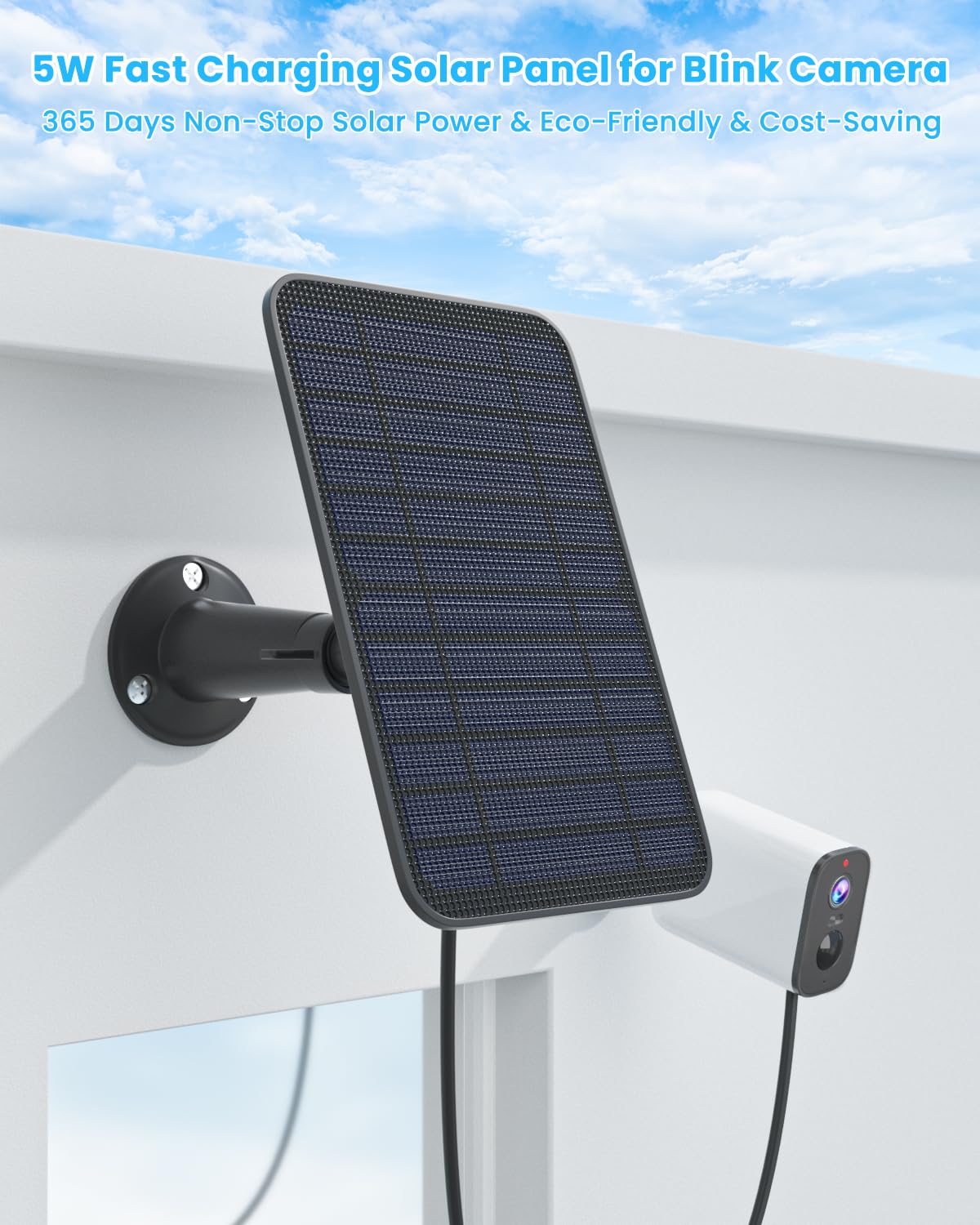 5W Solar Panel Charger Compatible with Blink Outdoor/Outdoor(3rd Gen)/XT XT2 Camera, Solar Panel for Blink Camera, 13.1ft Charging Cable & Rubber Plug, IP65 Weatherproof with Secure Wall Mount, 3 Pack