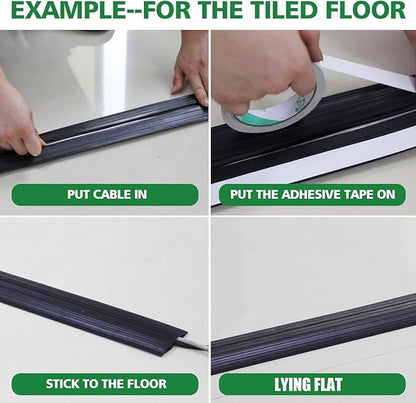4ft Floor Cable Cover Heavy Duty PVC Cord Cover Wire Cover to Prevent Trip Hazard for Home Office or Outdoor(4ft, Black)