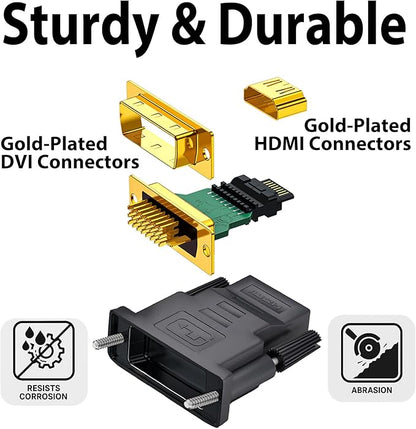 DVI to HDMI Adapter, 2-Pack – Bi-Directional DVI-D Male to HDMI Female Converter – 4K/30Hz UHD Video Support for Monitor, HDTV, Projector, PC, PS4, Laptop – Gold-Plated Connectors