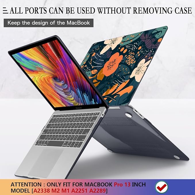 CISSOOK Compatible with MacBook Pro 13 inch Case 2025-2016 Release M2 M1 A2338 A2251 A2289 A2159 A1989 A1706, Plastic Flowers Hard Shell&Keyboard Cover for MacBook Pro13 Case, Little Flower