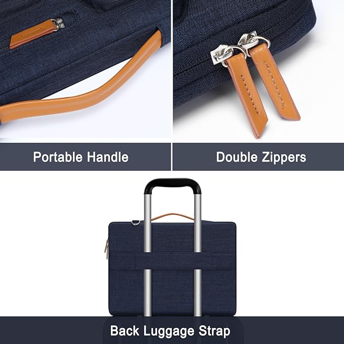 MOSISO 360 Protective Laptop Shoulder Bag,13-13.3 inch Computer Bag Compatible with MacBook, HP, Dell, Lenovo, Asus Notebook,Side Open Messenger Bag with 4 Zipper Pockets&Handle, Navy Blue