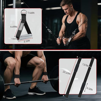 FitBeast Aluminum Exercise Handles & Lifting Straps Set - Replacement Gym Handles for Cables Machine, Pulley System, Strength Trainer, Pull Down Workout Handles, Pilates, Home Gym Cable Attachments