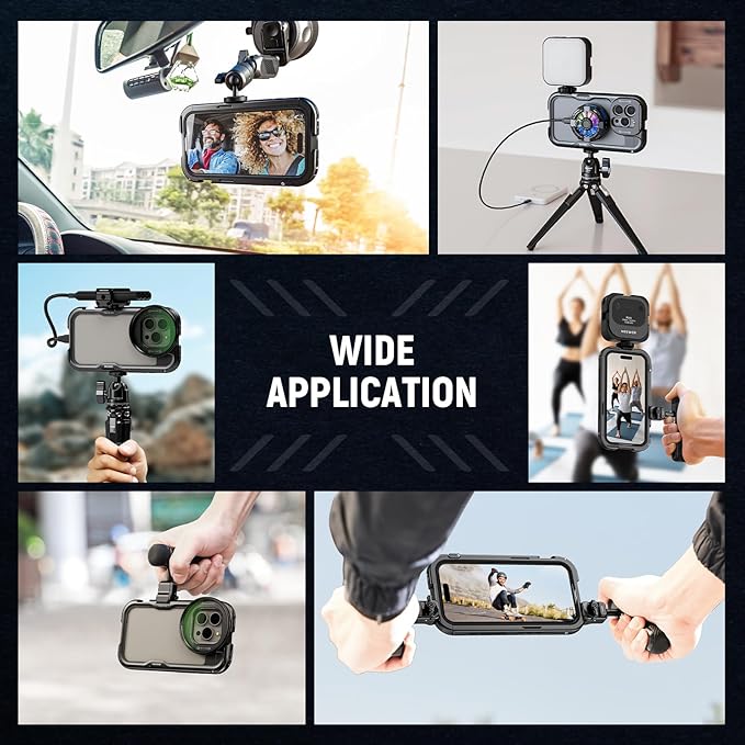 NEEWER 15 Pro Cage [2nd Gen], Video Rig Phone Stabilizer with Quick Release Side Handle, 67mm Filter Adapter, 17mm Lens Backplate, T Mount Lens Adapter Compatible with Moment, PA043+PA045B