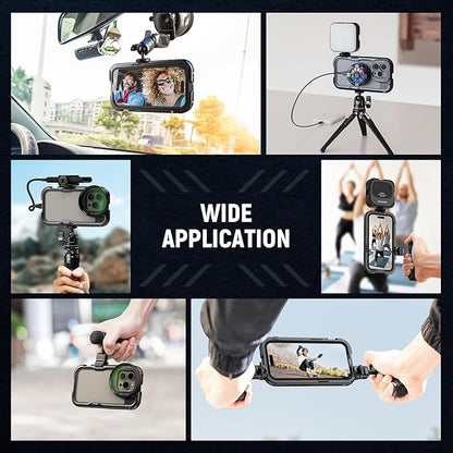 NEEWER 15 Pro Cage [2nd Gen], Video Rig Phone Stabilizer with Quick Release Side Handle, 67mm Filter Adapter, 17mm Lens Backplate, T Mount Lens Adapter Compatible with Moment, PA043+PA045B