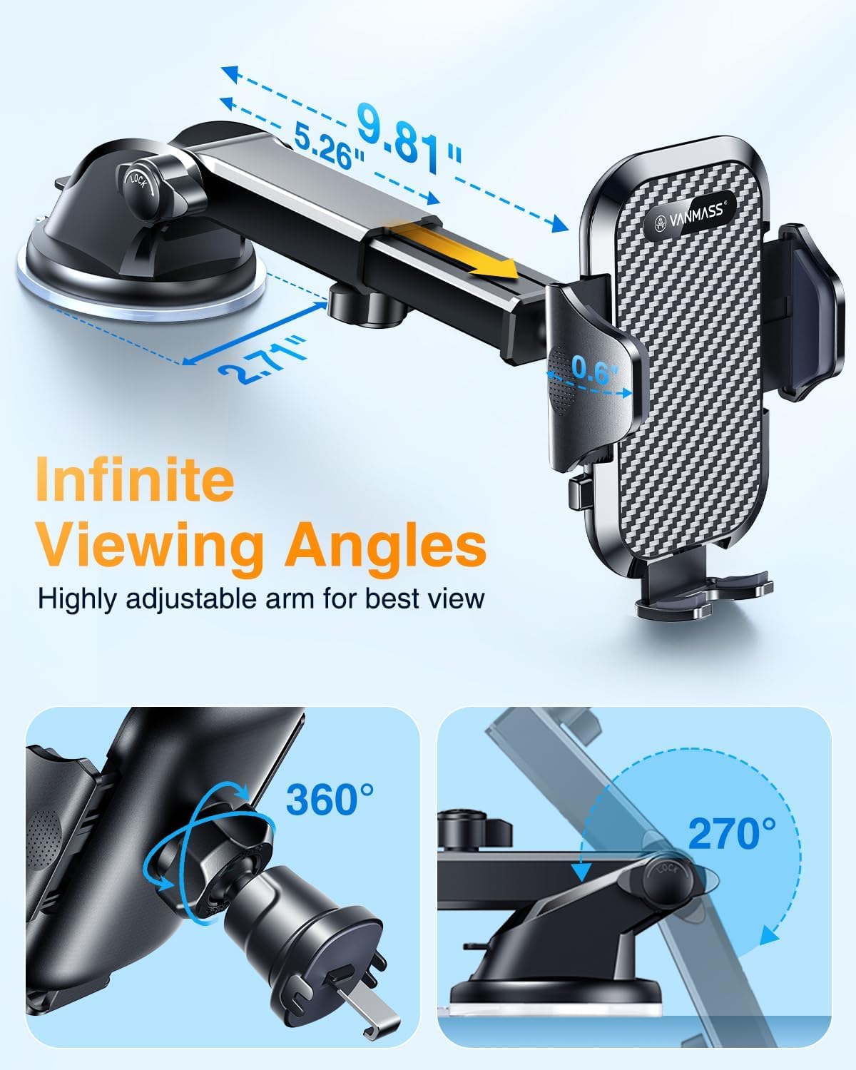 VANMASS Car Phone Holder 2026 Ultimate Military-Grade Strongest Suction & Clip Windshield Dashboard【Newest Best Strongest】Cell Phone Shower & Wall Mounts for iPhone 17 Pro Max 16 15 14 13 Android
