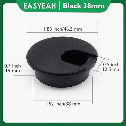 10 Pcs Desk Grommet 1-1/2" / 38 mm, Desk Cord Hole Cover, Cable Grommet ABS Plastic, Desk Hole Grommet for Home & Office Pc, Detachable Cable Cord Organizer-Black
