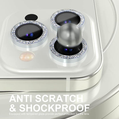 Choiche [3+1 for iPhone 14 Pro/iPhone 14 Pro Max Camera Lens Protector Bling, 9H Tempered Glass Camera Cover Screen Protector Metal Ring Decoration Accessories (Glitter-Silver)