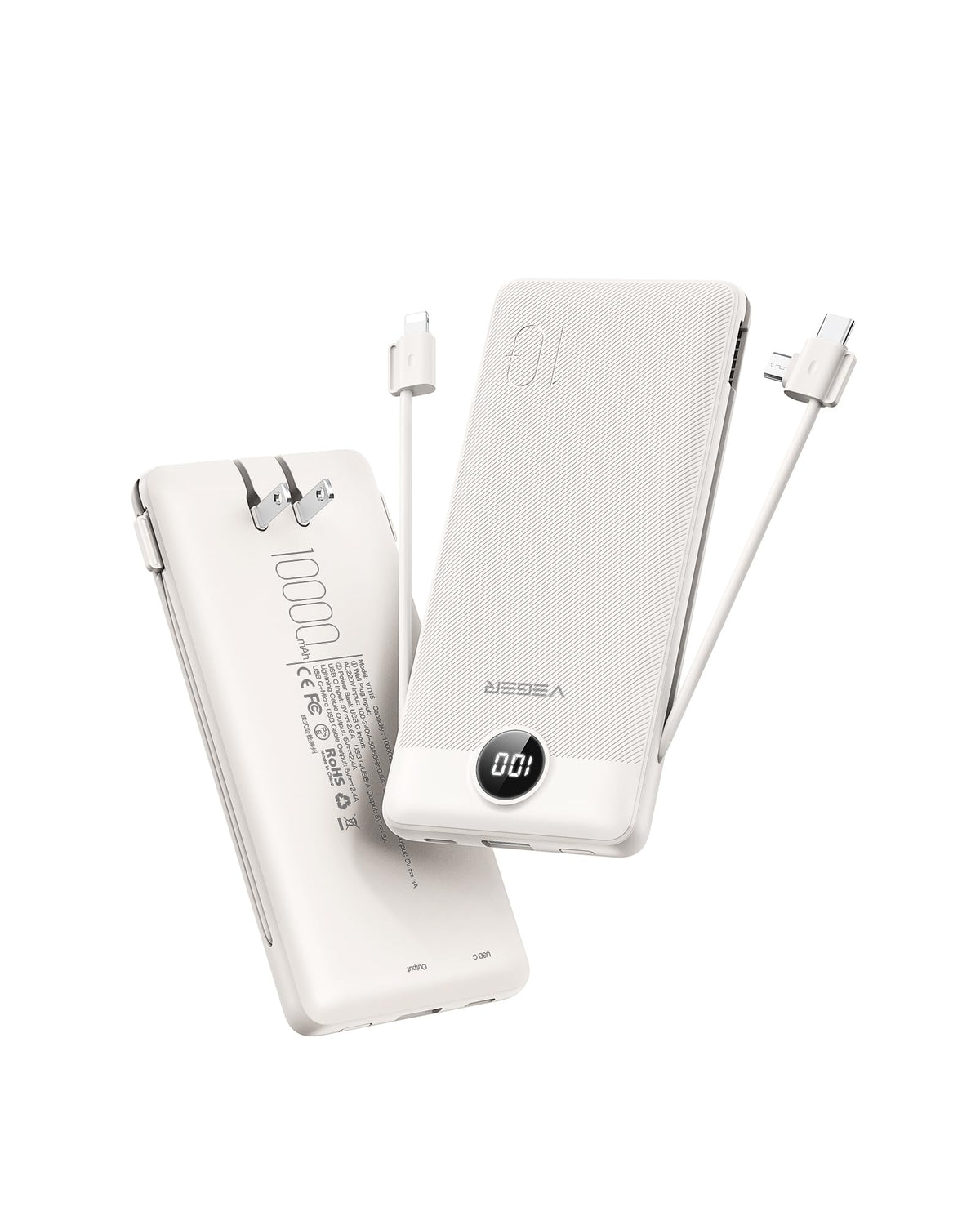 VEGER Portable Charger for iPhone, Power Bank Built in Cables and Wall Plug