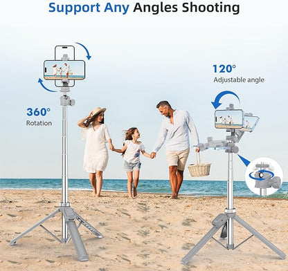 Extendable Tripod for iPhone with Remote, 360° Ball Head Upgraded Cell Phone Tripod for Video Recording, iPhone 14/13/12 Pro Max/Android/GoPro, 62in