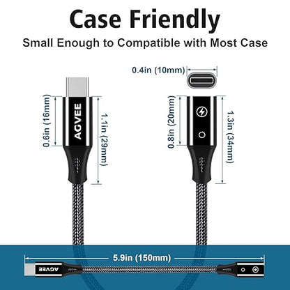 AGVEE 2 Pack 4 inch Lightning Female to USB C Male PD Adapter, 27W Fast Charger Charging Comverter for iPhone 15 16 Plus Pro Max Carplay, Samsung S25 S24 S23 S22, Not for Audio, Black