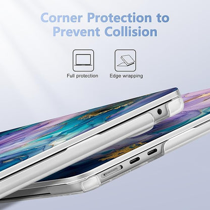 Case for MacBook Air 15 Inch 2025 2024 2023 Release M4 A3241 M3 A3114 M2 A2941, Hard Shell with Screen Protector & Keyboard Cover, Compatible with Touch ID, Fluid Art Flowers