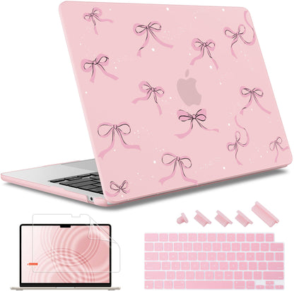 May Chen Case for MacBook Air 13/13.6 inch M5 A3449 M4 A3240 M3 A3113 M2 A2681, 2026 2025 2024-2022, Plastic Hard Shell with Keyboard Cover & Screec Protector, Chalk Pink Bow