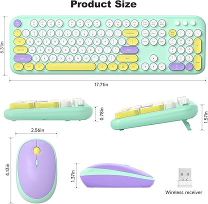 KNOWSQT Wireless Keyboard and Mouse Combo - Lovely Tiffany Blue Rainbow Full-Sized Typewriter Colorful Keyboards, Round Keycap Plug Play Retro Cute Keyboards for Windows, Laptop, PC, Desktop, Computer