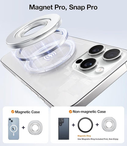 TORRAS 2025 Upgrade [Dual-Ring] Fit for MagSafe Phone Grip Ring Holder [Dual-Ring] Compatible with MagSafe Kickstand Magnetic for iPhone 16/15/14/13/12/11 Samsung, Google Accessories, Silver White