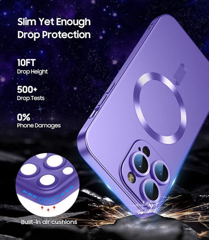 Magnetic for iPhone 16 Pro Case [Compatible with MagSafe][Built-in Camera Lens Protector] Slim Soft Silicone Bumper Shockproof Metallic Luster Phone Case (Purple)