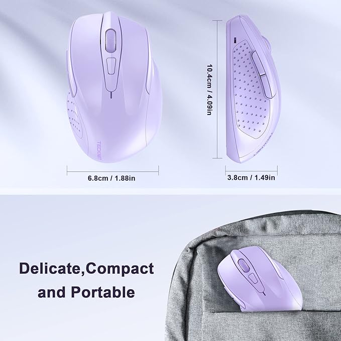 TECKNET Wireless Mouse, 2.4G Ergonomic Optical Mouse, Computer Mouse for Laptop, PC, Computer, Chromebook, Notebook, 6 Buttons, 24 Months Battery Life, 4000 DPI, 6 Adjustment Levels