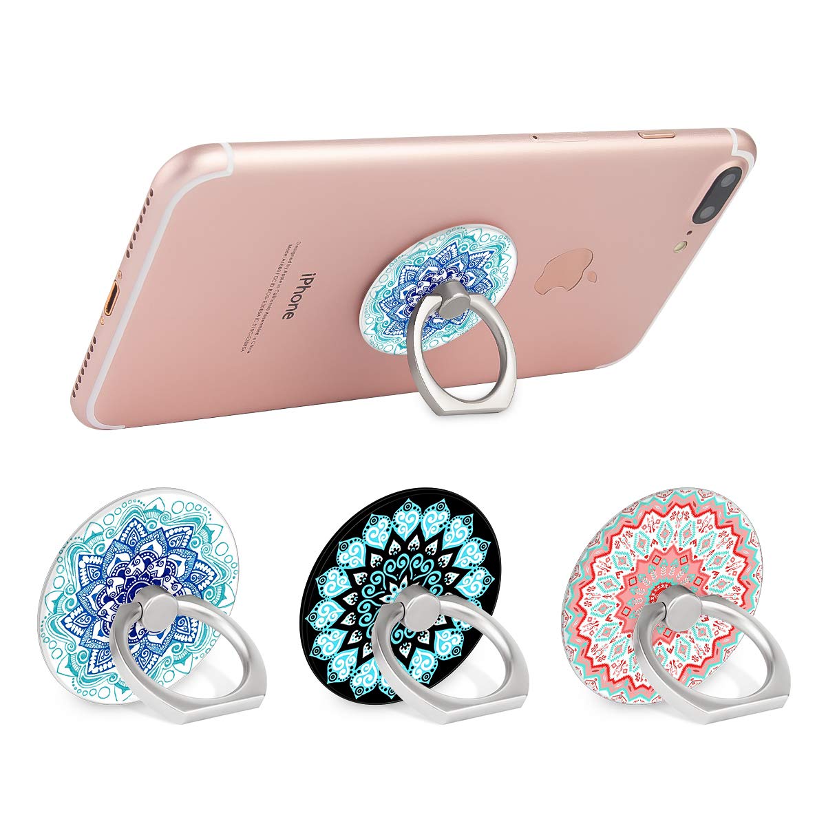 Bonoma Phone Ring Stand Holder, 3-Pack 360 Degree Rotation Universal Finger Ring Stand Compatible with Smartphones and Tablets Mandala