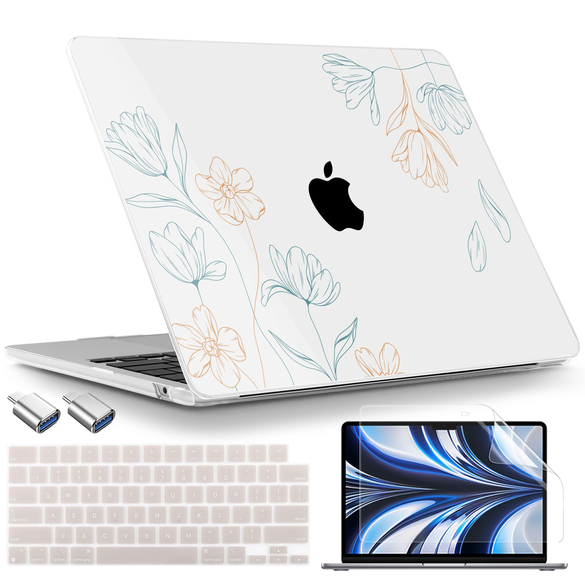 TWOLSKOO Compatible with MacBook Air 13 inch Case M5 2026 M4 2025 M3 M2 2024-2022 A3449 A3240 A3113 A2681, Plastic Hard Shell & Keyboard Cover for MacBook Air 13.6 inch Case, Blue Chinoiserie