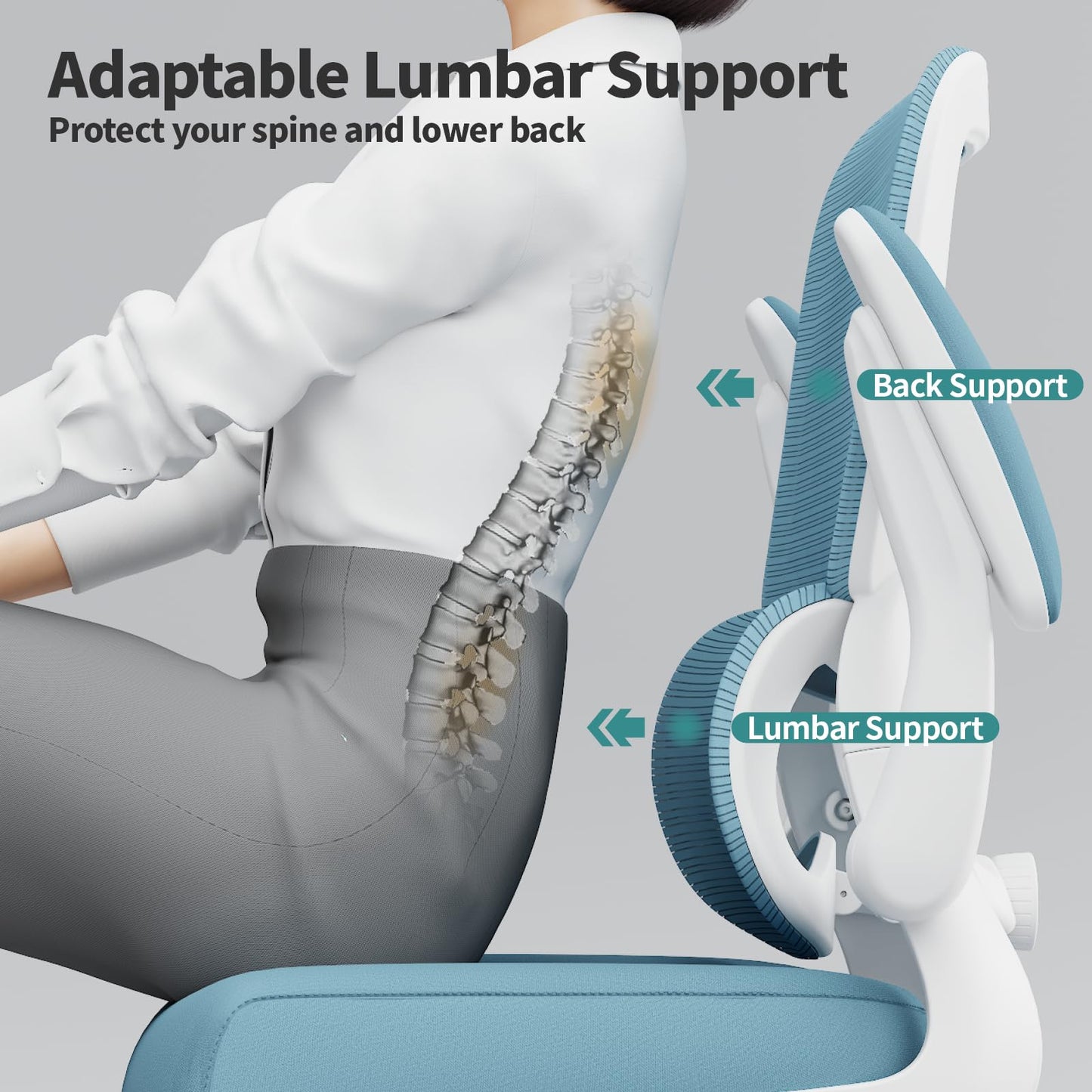 TRALT Office Chair - Ergonomic Desk Chair with Adjustable Lumbar Support, Mesh Computer Chair, Executive Chair for Home Office Comfortable Lumbar Support (1, Sky Blue)