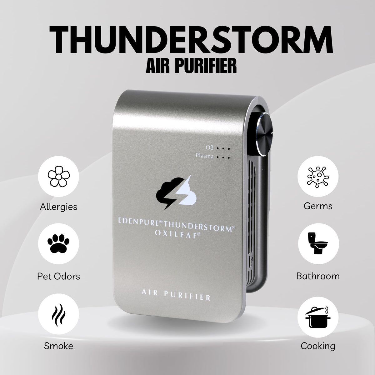 EdenPURE® Thunderstorm® Oxileaf® III Air Purifier Odor Remover with Plasma and Ozone Settings, Small, Grey