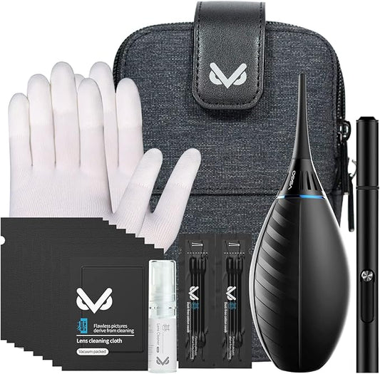 VSGO Professional Camera Cleaning Kit with Portable Bag Air Blower Lens Cleaning Pen Spray Cotton Swab Cloth Compatible with Canon, Nikon, Sony DSLR Cameras and Sensitive Electronics Bundle(VS-A3E)