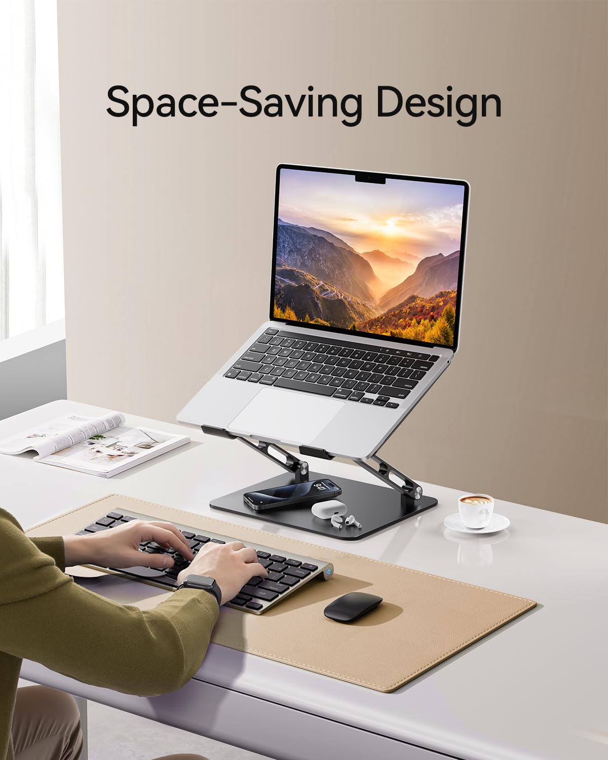 Orlian Foldable Aluminum Laptop Stand Up to 17.3" Laptops, Height Adjustable Portable Ergonomic Computer Holder, Space Saving Desk with Heat Dissipation. Compatible with MacBook/Dell/HP etc, Black