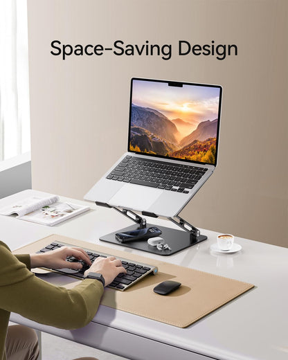 Orlian Foldable Aluminum Laptop Stand Up to 17.3" Laptops, Height Adjustable Portable Ergonomic Computer Holder, Space Saving Desk with Heat Dissipation. Compatible with MacBook/Dell/HP etc, Black