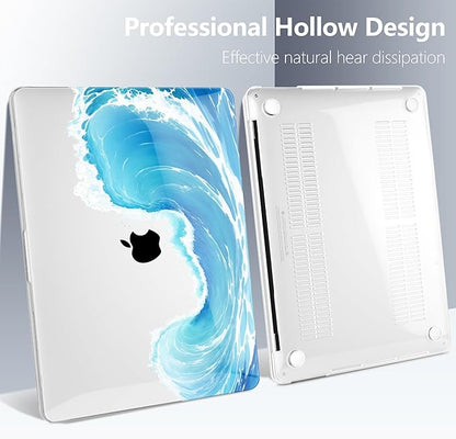 Batianda Case for M1 MacBook Air 13 Inch Model A2337 A2179 A1932 2021 2020 2019 Release,Lovely Creative Series Design Hard Shell with Keyboard Cover & Screen Protector, Blue Waves