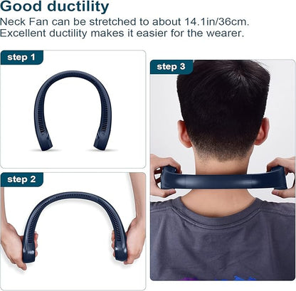 CIVPOWER Neck Fan: Portable Personal Neck Cooling Rechargeable Bladeless Fan - Hands Free 3 Speed 4000 mAh Battery USB Operated Wearable Headphone Design - for Men Women Outdoor Indoor (Dark Blue)