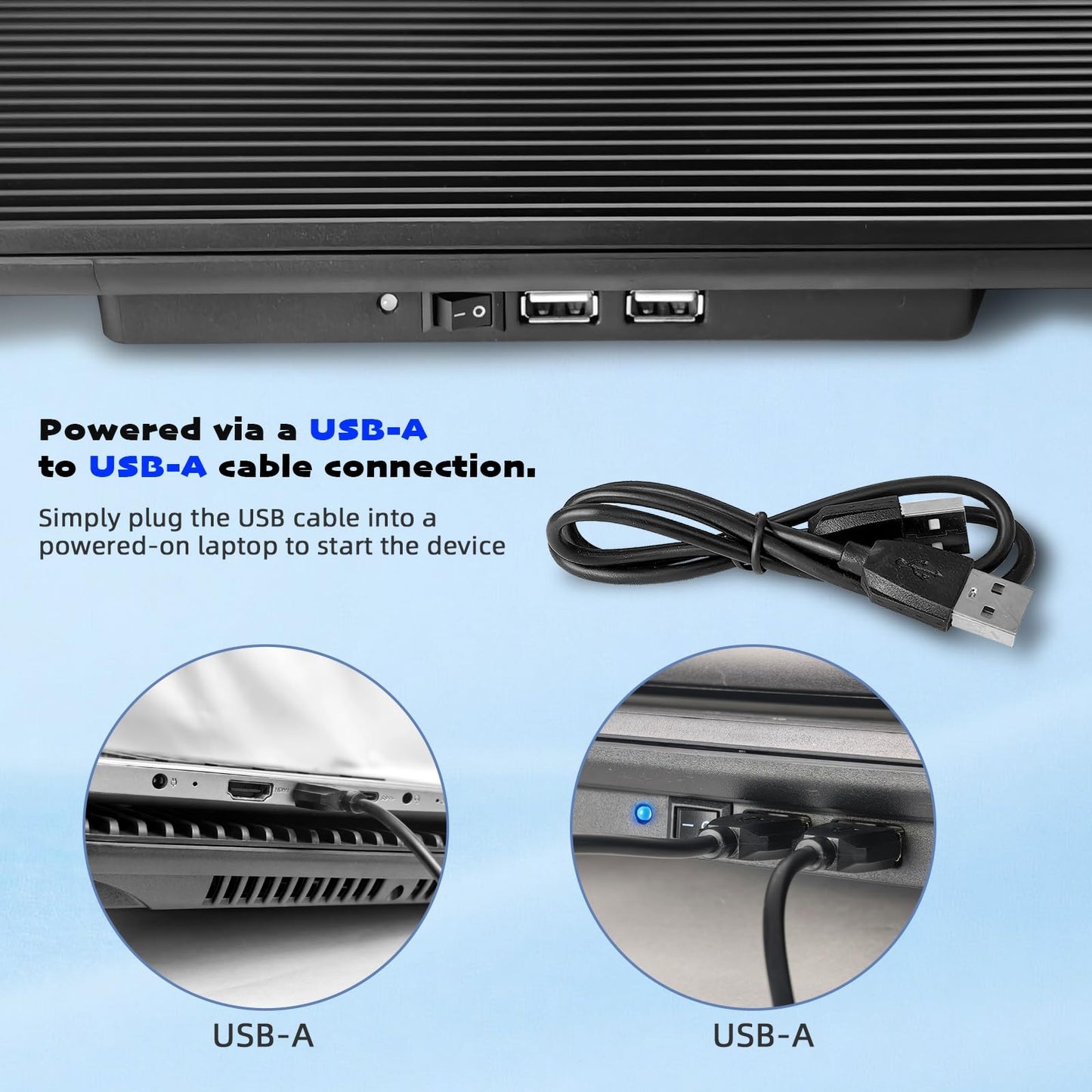 Laptop Cooling Pad, Coolertek USB Powered Laptop Cooler, 2 Blue Silent Big Fans, Height Adjustable Non-Slip Laptop Stand with Dual USB 2.0 Ports, Fits 11-17 Inch Notebook - Black (N2)