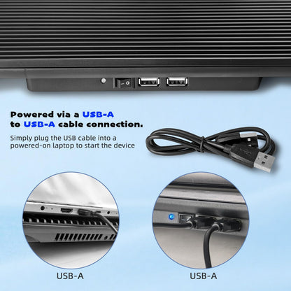 Laptop Cooling Pad, Coolertek USB Powered Laptop Cooler, 2 Blue Silent Big Fans, Height Adjustable Non-Slip Laptop Stand with Dual USB 2.0 Ports, Fits 11-17 Inch Notebook - Black (N2)
