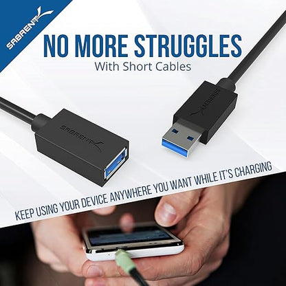 SABRENT 22AWG USB 3.0 Extension Cable A Male to A Female [Black] 6 Feet (CB-3060)