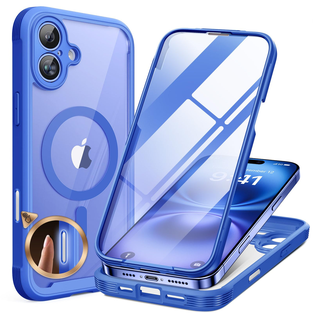 Miracase for iPhone 13 Case 6.1'',Full-Body Magnetic Clear Bumper Case with Built-in 9H Tempered Glass Screen Protector,Military Drop Protection Outdoor Phone Case — iPhone 16