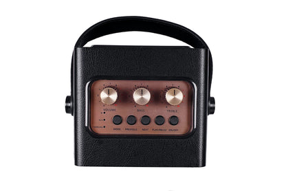 Fuse Andle Vintage Retro Bluetooth Speaker with Vegan Leather Handle | Portable Speaker with Smartphone Connection | USB & AUX Input | Stylish Black Wood Exterior
