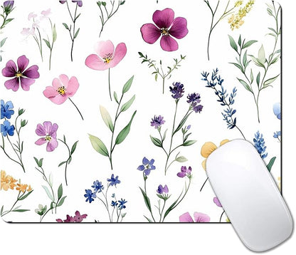 Watercolor Flower Wildflowers Floral Custom Mouse Pad with Non-Slip Rubber, Small Square Design for Wireless Laptop & Computer Mouse Pads for Desk, 9.5 x 7.9 inch Smooth Surface for Gaming & Office