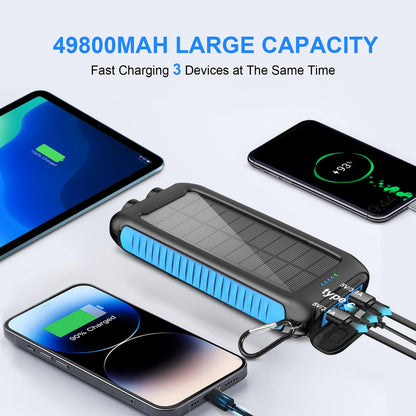 Kepswin Solar Power Bank 49800mAh Portable Solar Phone Charger with LED Flashlight/15W Fast Charge USB C Waterproof External Backup Battery Pack for All Cell Phones & Electronic Devices