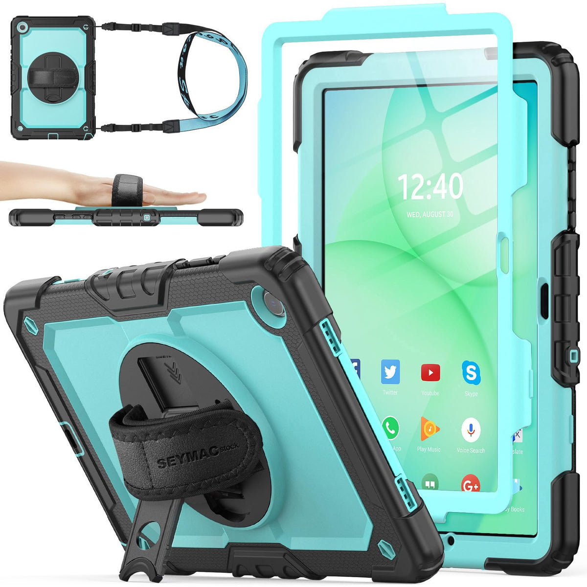 SEYMAC stock Case for Samsung Galaxy Tab A11+ Plus/A9+ Plus 11'', Full-Body Drop Protection Case with Screen Protector Pencil Holder [360° Rotating Hand Strap] &Stand, Purple+Colorful