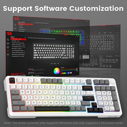 Redragon Wireless Mechanical Keyboard, 3 Mode Gasket Mounted RGB Gaming Keyboard with Volume Knob, Pre-Lubed Linear Switches, MDA-Profile, 98 Keys Hot Swappable Creamy Keyboard for Pc/Tablet/Xbox Blue
