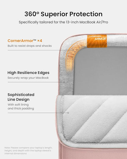 tomtoc 360° Protective Laptop Sleeve for 13-inch New MacBook Air M4/A3240 2025, M3/A3113, M2/A2681 M1/A2337 A2179 A1932, 13-inch MacBook Pro M2/A2686 M1/A2338, Water-Resistant Computer Case Bag
