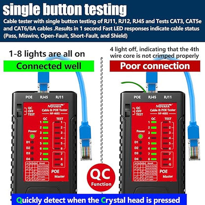 NOYAFA Network Cable Tester for RJ45 RJ11 RJ12 /Cat5 Cat5e Cat6 Cat6a Cat7, Universal Cable Tester, Continuity Test, Phone Line Cat3, Ethernet Tester, LAN Cable Test Tool (Red)