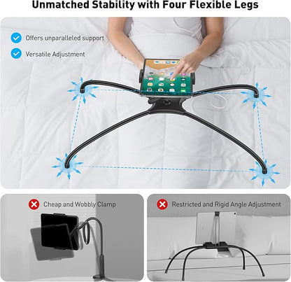 AboveTEK iPad Holder for Bed, Adjustable Tablet Bed Stand Mount, 360° Hands-Free Kindle Holder for Reading in Bed, Compatible w/ 4.7"-15.6" Tablets/iPads/Kindles/Phones/Samsung - Durable & Flexible